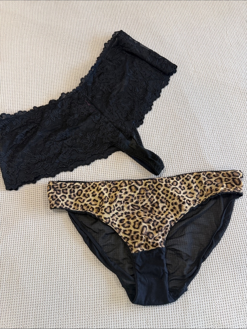 Dreamgirl Black Lace Boyshort & Leopard Print Bikini Panty Set